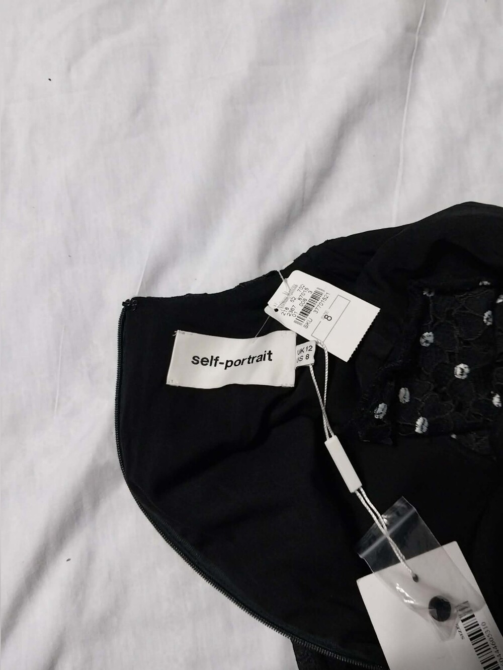 Self-Portrait Black Floral Appliqué Mesh Long-Sleeve Romper with White Dots - Picture 9 of 9